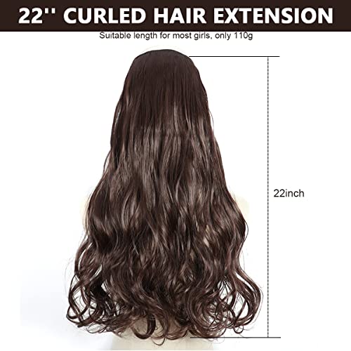 MAYCREATE Curly Hair Extensions for Women Black Invisible Wire Long Wave Curled Hair Extension Clip, Soft Secret Hairpieces - 22
