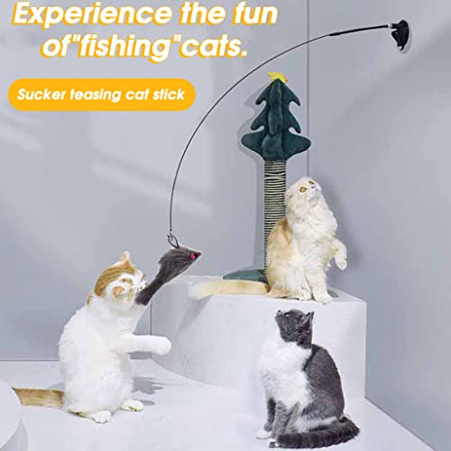 Qpets Cat Toys Cat Toy Interactive for Indoor Double Head Teasing Toy Cat Wand Teaser Cat Feather Wand Toy Suction Cup Design