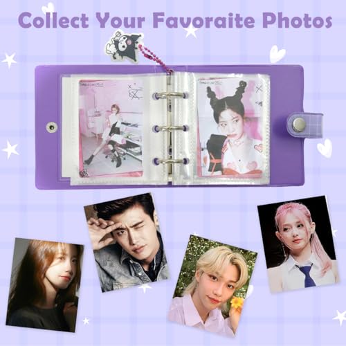 HASTHIP® Kuromi Pocket Photo Album Hold Up 40 Photos 3 Inch Binder Double Side Clear PVC Kawaii Cartoon Instant Square Films Kpop Star Photocard 2PCS
