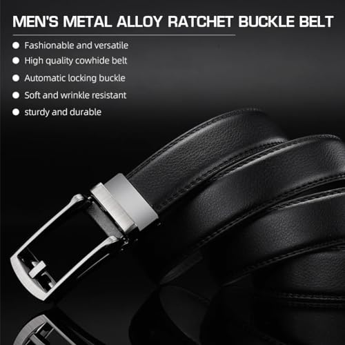 GUSTAVE Men Leather Belt Ratchet Leather Belt 49'' Ratchet Lock Buckle Leather Belt Metal Alloy Buckle Men Casual Leather Belt Gift Father's Day Gift
