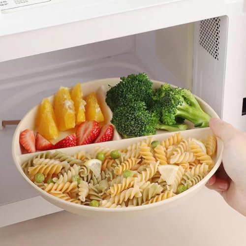 HASTHIP Set of 6 Earth-Friendly Round Dinner Plates with 3-Compartment Kitchen Wheat Straw Plates Microwave and Dishwasher Safe Unbreakable Kids Dinner Plates, Multicolor