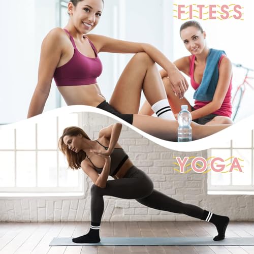 Proberos® 2 Pair Yoga Socks for Women, Cotton Anti Skid Pilates Crew Socks with Silicone Grip for Yoga/Pilates/Dance/Ballet, Anti Odor Breathable Socks for Workout/Home, Black & White 2 PCS