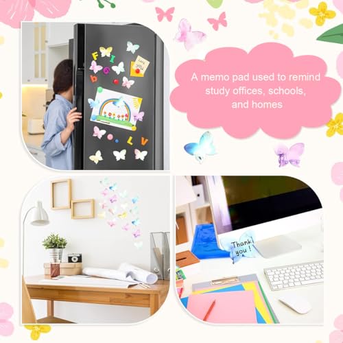 HASTHIP® 240 Sheets Colorful Butterfly Sticky Notes 12 Designs Self Stick Notes Pads Aesthetic for DIY Scrapbooking School Office Supplies 8.5x6.5cm 480PCS