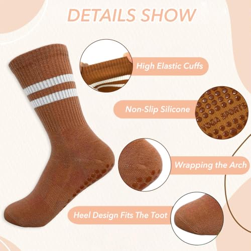 Proberos® 2 Pairs Yoga Socks for Women Anti-slip Anti-odor Cotton Compression Sport Fashion for Pilates Running Dance Grey Brick Red 3PCS