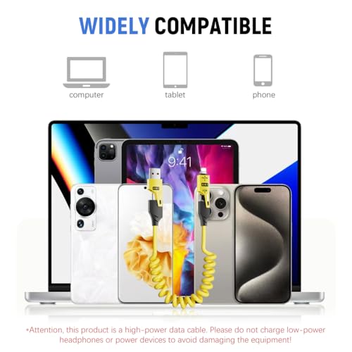 Verilux® 3Pcs 4 in1 Type C Cable with Spring,PD65W C Type Cable Fast Charging,480Mbps Data Transfer USB to Multi Adjustable Charging with C/USB A/Light-ning for iPhone 16/15