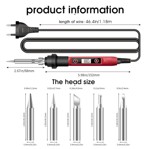 Serplex® Soldering Iron Kit 60 Watt 220V Machine Temperature Adjustable Bit Set with LCD Display Electric 5 Tips 2 PCS