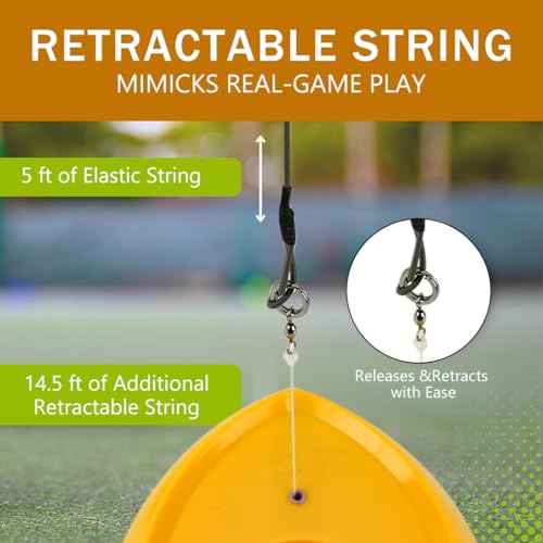 Proberos Tennis Training Rebound Ball, 18.5 Ft Retractable Pull Rope, Easy to Carry, Starters Solo Training Outdoor Sport Tennis Training Kit for Teens, Adults