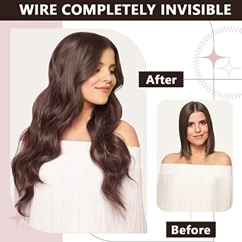 MAYCREATE Curly Hair Extensions for Women Black Invisible Wire Long Wave Curled Hair Extension Clip, Soft Secret Hairpieces - 22