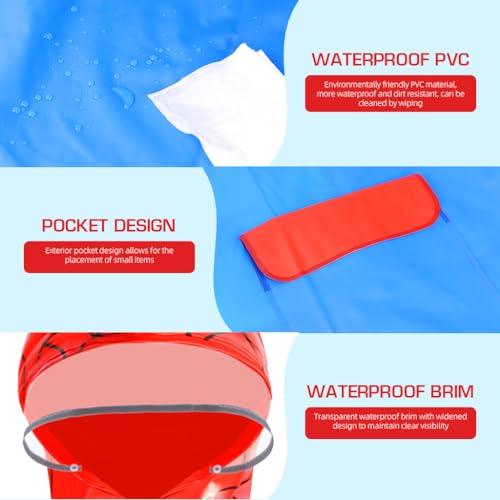 PALAY® Rain Coat for Kids Spider Man Poncho Raincoat for Kids 5-7 Years Boys Girls with Pockets Wide Brim Hooded Poncho Safe School Bag Rain Cover Spider Print Recommended Height 120-130CM (L Size)