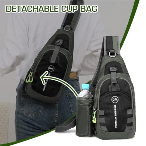 GUSTAVE Outdoor Sling Bag for Men Lightweight Cross Body Bag mens with Detachable Water Bottle Pouch Multi Zipper Pouches Fashion Waterproof Nylon Chest Bag Riding Bag Daily Pack