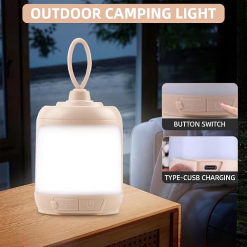 Proberos Portable Camping Lamp with Loop Handle LED Camping Lantern with 4 Lighting Modes USB Rechargeable LED Lamp Multipurpose Small Lamp Night Light for Camping, Hiking, Reading, 9.4x6.5x6.5cm
