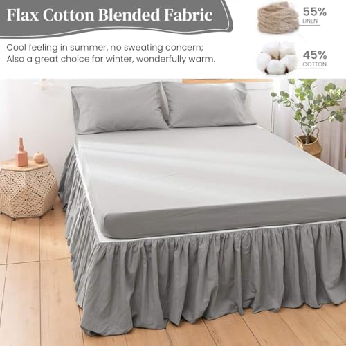 HASTHIP® Grey Pleated Bed Skirt for Single Bed 75x39 Inches 15 Inch Drop Polyester Cotton Minimalist Ruffled Dust Wrinkle Free Easy Install Bedroom Decor Essential 2PCS