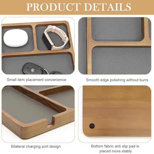 Climberty® Valet Tray with Leather Inlay Nightstand Desk Organizer EDC Essentials Catchall for Keys Phone Wallet Watch Earbuds 3PCS