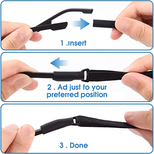 HASTHIP® 9PCS Adjustable Glasses Straps No Tail Eyewear Retainer Anti-Slip Elastic Eyeglasses Strap Holder Sunglasses Straps for Adults Men Women (Black)