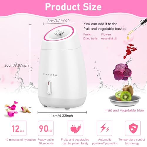 HANNEA Facial Steamer Natural Essential Oil Facial Steamer At-Home Aromatherapy Spa Humidifier for Deep Skin Hydration, Pore Cleansing & Essential Oil Steam Inhalation Aromatherapy Facial Steamer