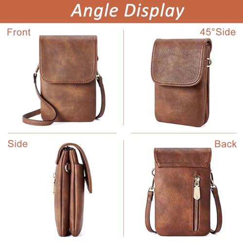 PALAY® Crossbody Phone Bag Fashion Women Mini Purse Vintage Brown PU Leather Casual Card Evening Sling Multi Pocket for Daily Travel 2 PCS