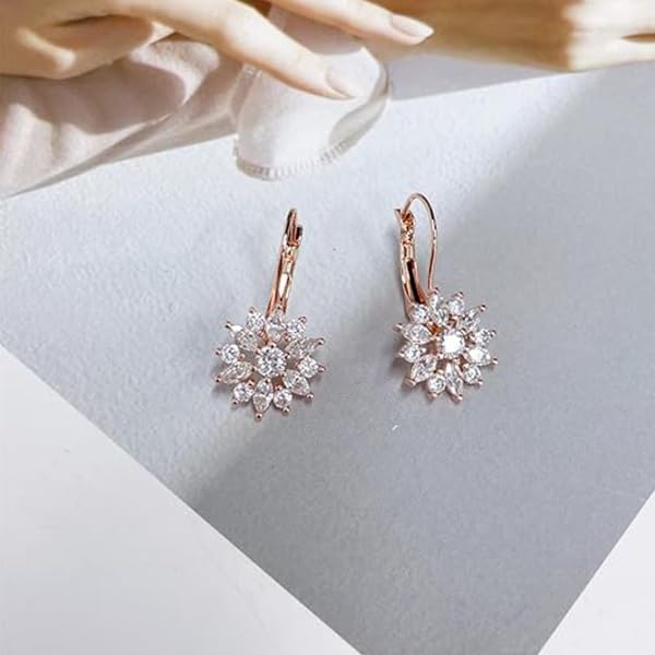 ZIBUYU® 2pc Jewelry Set for Women Sparkling Pink Heart Crystal Necklace & Sunflower Hook Earrings, Gold Plated Alloy, Adjustable Chain, Elegant Gift Box, Party, Wedding & Daily Wear