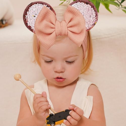 SNOWIE SOFT 2pcs Hair Bands For Baby Girls, Sequin Mic-Ky Mouse Bow Baby Hair Band Cute Elastic Headband For Baby Girl Super Soft Wide Hairband For Baby Girl, Handmade Baby Girl Hair Accessory