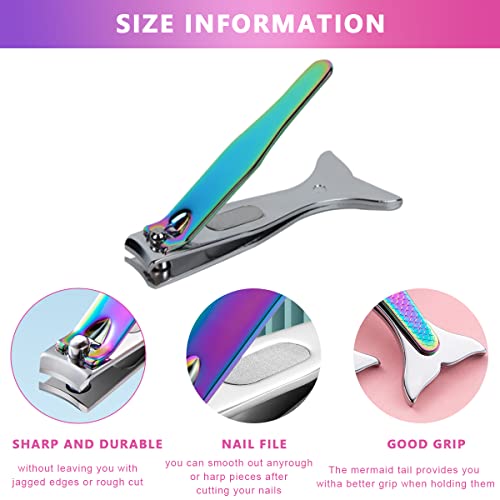 MAYCREATE Nail Clippers Set Stainless Steel Nail Clippers for Finger Nail Toe Nail Set of 3 Mermaid Design Nail Clippers with File Travel Nail Clippers Set Gift Nail Clippers with Storage Pouch