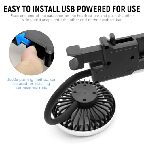 STHIRA® Fan for Car Back Seat USB with Dual Head 3-Speed Adjustable Cooling Air 360 Degree Rotation Independent Switch Compact Design Auto Headrest Ideal Cars SUVs 2 PCS