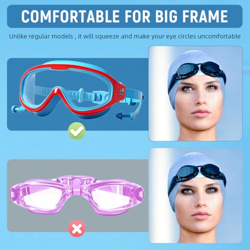 Proberos® Swimming Goggles for Kids 6-12 Years Old Super Hero Joint Payment UV Protection Anti-fog Coated HD with Leak-Proof Integrated Earplugs Adjustable Silicone Head Strap Storage Box 2PCS