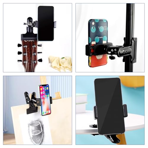 HASTHIP® 2-in-1 Guitar Phone Holder Headstock Desk Clip Mount for Phone Action Camera 360 Rotatable Strong Clamp Secure Musicians Streamers Content Creators Black 2 PCS