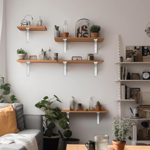 Serplex 4Pcs Wall Shelf Brackets L-Shaped Bracket Metal Book Shelf Bracket Wall Mount Screw Fixed Book Shelf Support Heavy Duty 220lbs Loading Capacity Decorative White Shelf Brackets
