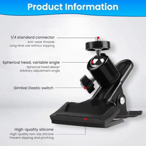 HASTHIP® 2-in-1 Guitar Phone Holder Headstock Desk Clip Mount for Phone Action Camera 360 Rotatable Strong Clamp Secure Musicians Streamers Content Creators Black 2 PCS