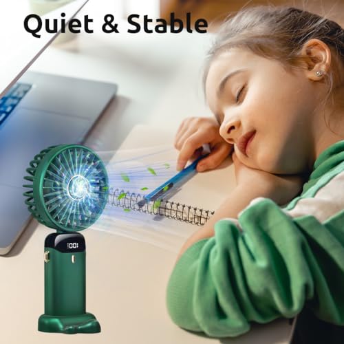 HASTHIP® Hand Fan Mini Handheld 3000mAh Rechargeable with 5 Speeds Battery Operated Foldable Desk Desktop Fans LED Display for Home Office Bedroom Outdoor Travel Green 3 PCS
