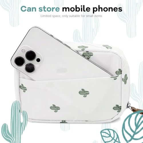 MAYCREATE® Small Makeup Pouch Bag Cosmetic Organizer with Lipstick Slots Cactus Print Travel for Women Portable Brush Toiletries 17x11.5x5cm 2 PCS