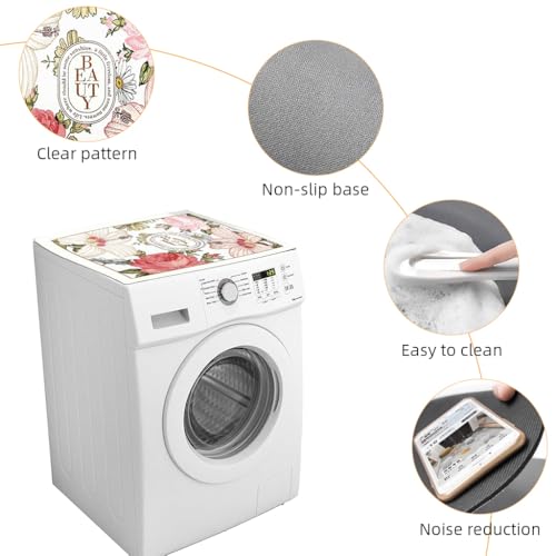 HASTHIP Washing Machine Mat 23.62 inches Over The Washer Mat Quick Dry Absorbent Diatomite Pad Anti-Slip Washing Machine Mat Floral Print Washing Machine Mat Countertop Mat Dish Dry Mat