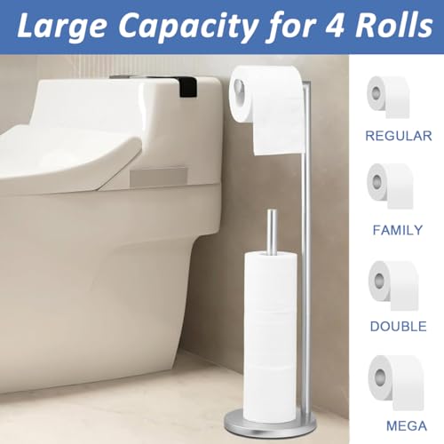 Supvox® Toilet Paper Roll Holder 2 in 1 Organizer Floor Stand 26.9 Inches Stainless Steel for Living Room Bathroom Kitchen 3PCS