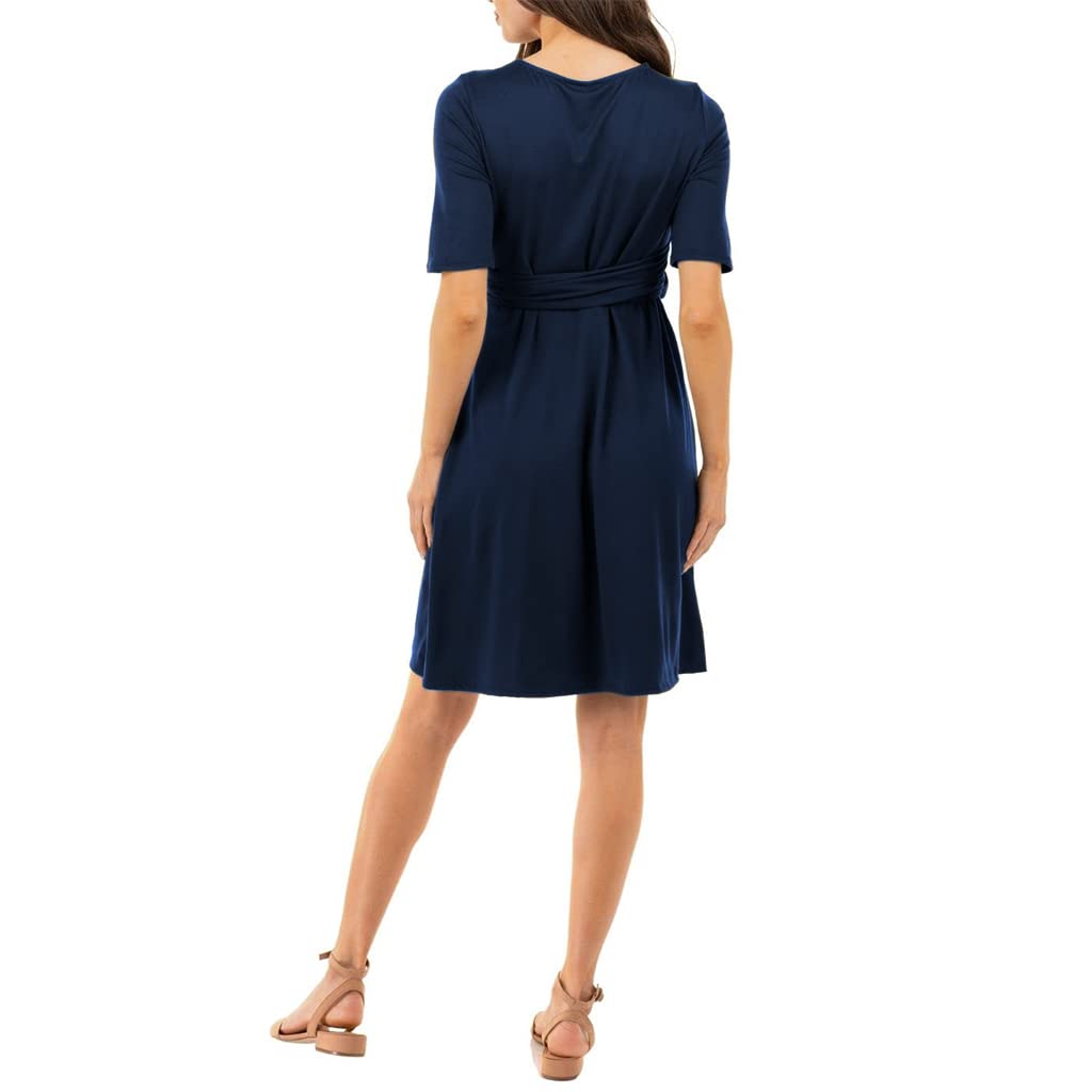 PALAY Maternity Dress for Women with Fasten Belt, Stylish V-Neck Pregnancy Dress for Nursing Pre and Post Pregnancy, Knee Length Western Maternity Dress (L)