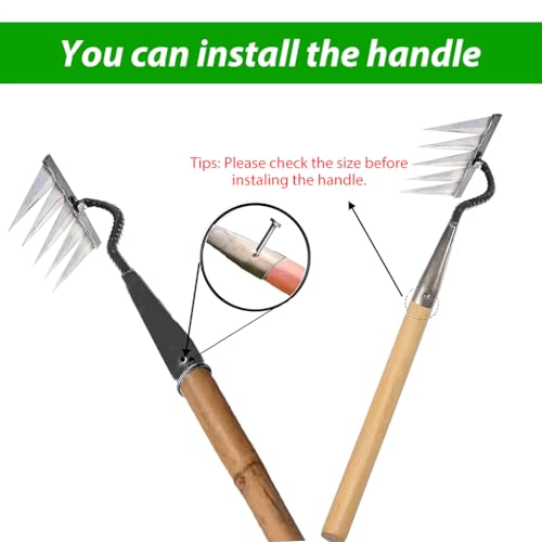 HASTHIP Heavy Duty Gardening Rake for Weed Removal, 5 Tines Gardening Rake for Grass Clippings, Weeding, Soil Preparation, Gardening Tools for Home Garden(Without Handle)