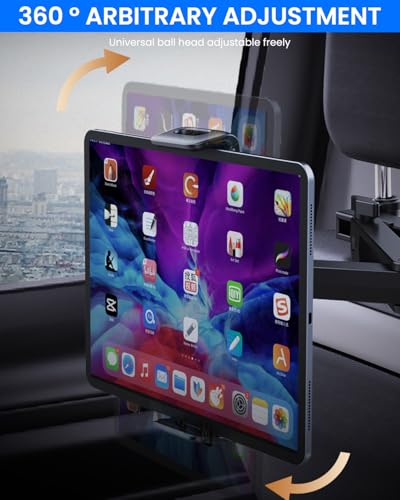 STHIRA® 360 ° Rotatable Car Phone Holder for Backseat 2 in 1 Headrest Mount Phone Tablet PC Holder with Retractable Arm Universal Snap-on Car Mount for 4''-12.9'' Device