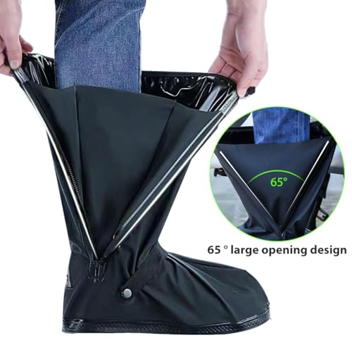 PALAY® Waterproof Shoe Cover Zip-up Calf-length Covers with Elastic Ankle Strap Wear-resistant PVC Anti-skid Long Sleeve for Boots High Shoes Size UK 6.5-8 One Pair 2 PCS