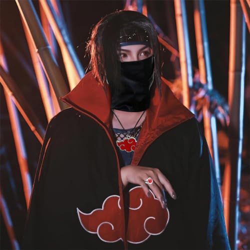 PATPAT® Akatsuki Costume Cloak Set 8PCS Anime Cosplay Itachi for Women Men with Headband Necklace Ring Halloween Party Size XL