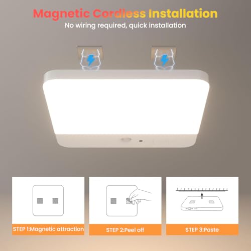 ELEPHANTBOAT® Magnetic Wall Lamp Ceiling Light with 3-Color LED Smart Motion Sensor Remote Control USB Rechargeable 4000mAh Battery for Bedroom Cabinets Hallway 3 PCS