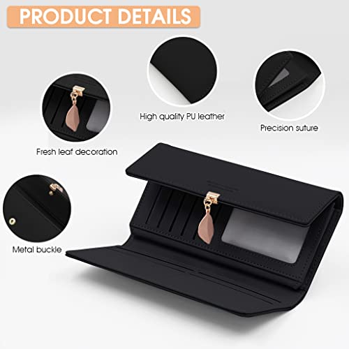 PALAY Purse Hand Wallet for Women Long Wallet PU Leather with Leaf Pendant Purse for Ladies Stylish Latest Card Holder Phone Pocket Girls Zipper Coin Purse