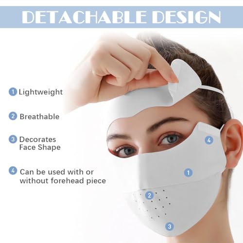 PALAY® Ice Silk Face Mask UPF 50+ Full Face Cover for Women Sun Protection Fashion Breathable Cooling Biker UV With Removable Forehead Piece Grey 2 PCS