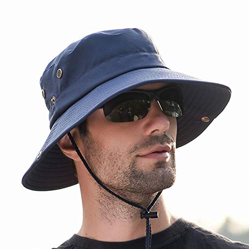 GUSTAVE Mens Sun Caps for men Wide Brim Summer Sun Caps for boy Stylish UV Protection Fishing Bucket Hat Foldable Bucket Hat for Men Outdoor(Blue)