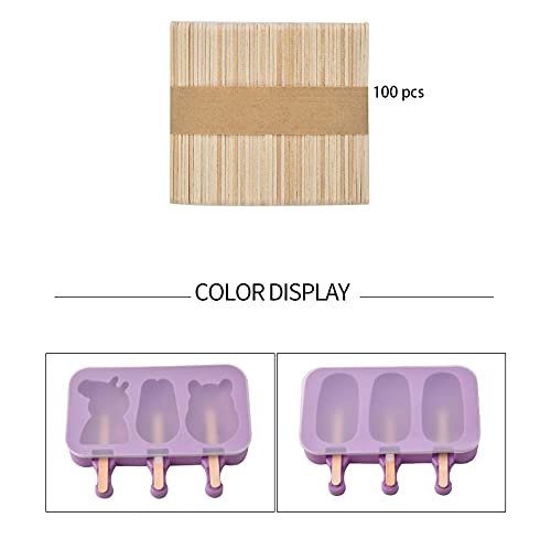 HASTHIP Cartoon kulfi Ice Cream Mold, Popsicle Mould Silicone, 2 Pieces in 6 Slots, with 100 Wooden Sticks, Reusable, Ice Cream Popsicle Maker, Easy Release