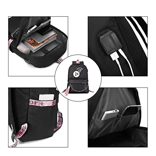 PALAY K-POP Seventeen School Backpack Travel Backback Seventeen Fashion Print Backpack Suitable for Girls Laptop Backpack School Gift for Girls (Black)