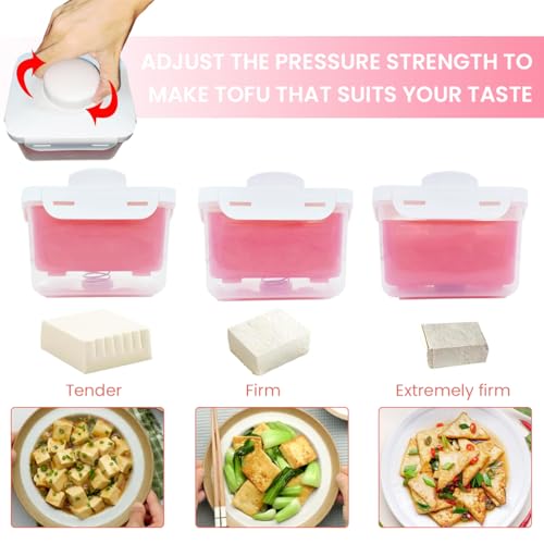 HASTHIP® Tofu Press Maker Shaper Drainer Food-Grade Fresh Mold Stainless Steel Spring-Loaded for Homemade Salad Vegan Diet 15.5x13.5x13.5cm Red 2PCS