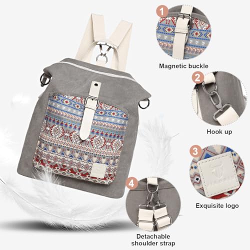 PALAY Women Backpack Canvas Bag Large Handbag with Shoulder Strap Fashion Casual Print Backpack Shoulder Bag Crossbody Bag
