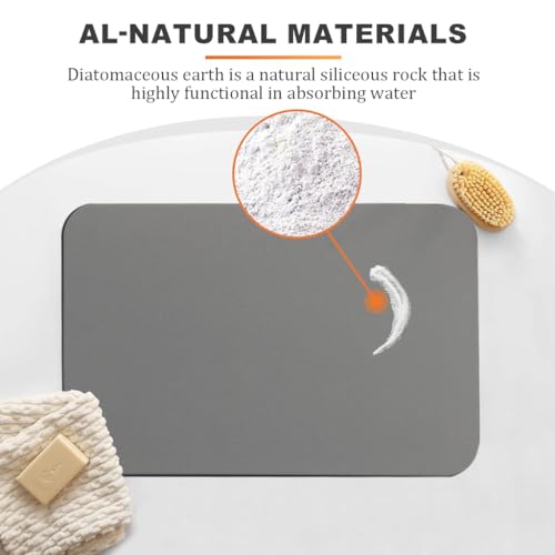 HASTHIP® Bath Mat Quick Dry Absorbent Floor Anti-Slip Diatomaceous Earth Shower Bathtub with Clear Double Sided Anti-Skid 15.75x11.8 inches Grey 2 PCS