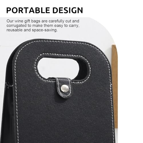 HASTHIP® 2Pcs Single Wine Bottle Gift Bags and Double Wine Bags Gifting Reusable PU Leather Wine Tote Bag Wine Gift Bag for Birthday, Wedding, Picnic Party, Christmas