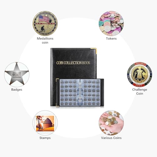 OFIFO® Coin Album, Coin Collection Book with 360 Compartments with 2 Sizes, Old Coins Currency Collection Album PVC Anti-scratch Zip Up Coin Storage Book Valued Token Coin Display Organizer Book