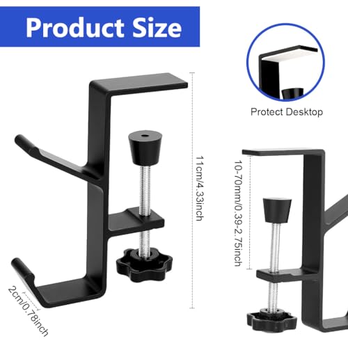 ZORBES Headphone Stand Headset Holder Adhesive Gaming Headphone Hanger Hook Desk Mount for Most Headphone, Aluminum Alloy Headphone Stand for Desk, Headset Mount for PC Headsets, Purse Handbag