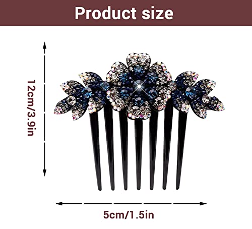 PALAY Flower Hair Clips for Women,Acrylic Hair Comb Pins Slide Hair Clips for Fashion Girls Crystal Barrettes Bridal Charm Hair Accessories(dark blue)